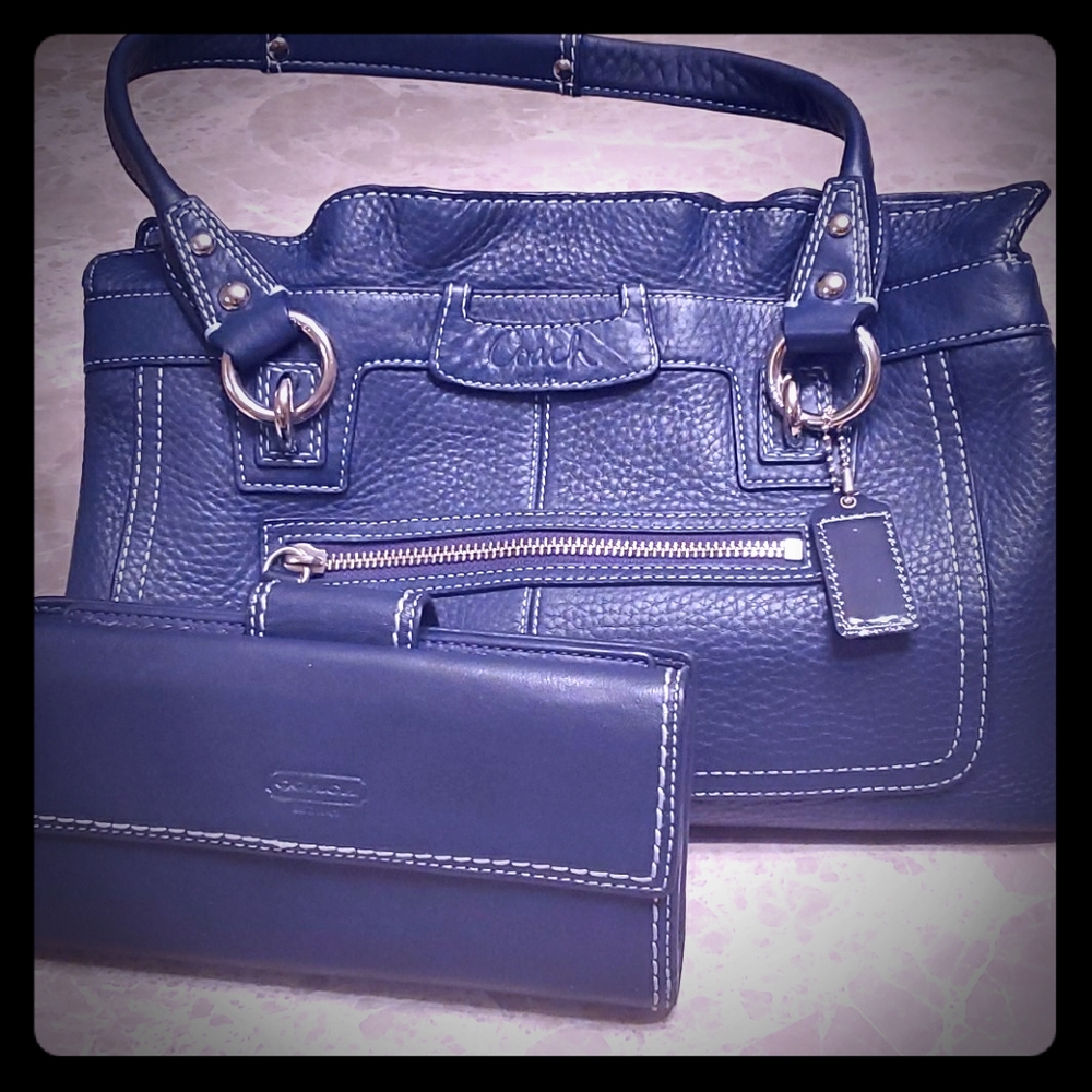 Blue leather Coach purse & wallet